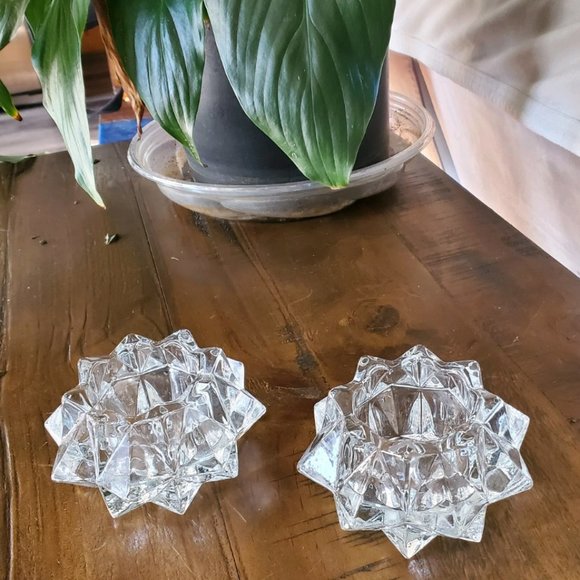 2  Star Burst Glass Votive Tealight Candle Holders - Picture 2 of 12